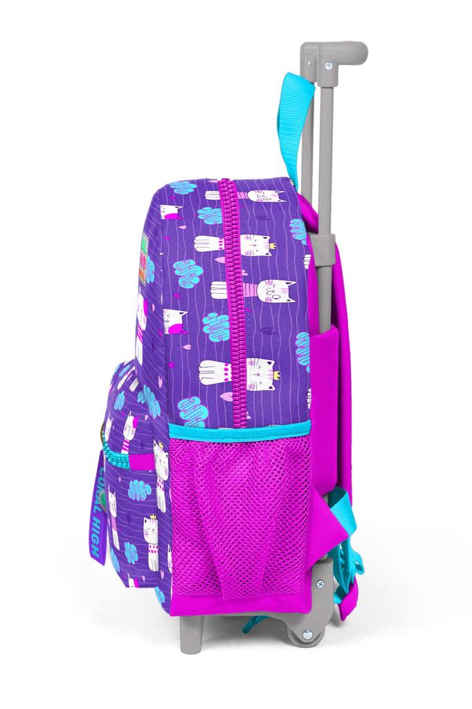 Minik Yuva Çekçekli Sırt Çantası Mor Pembe Kedi Desenli İki Bölmeli 24002