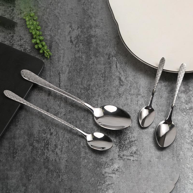 Creative Hammer Pattern Stainless Steel Cutlery Set: Dessert Spoon, Cake Fork, Steak Knife & Fork