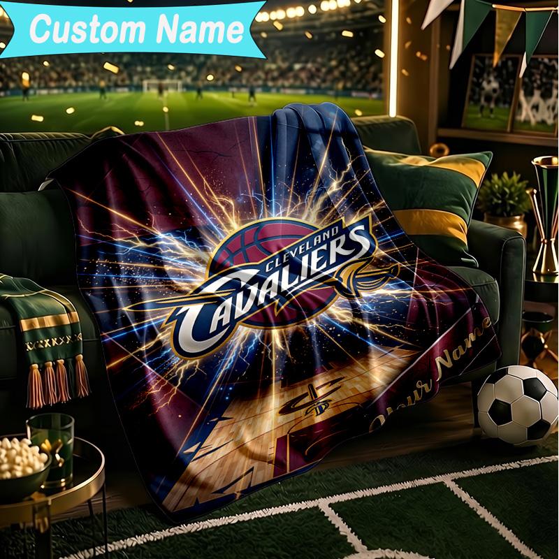 1PC Custom Name Blanket football Cavaliers Logo Flannel blankets Patterns Throw Blanket All-Season Soft Gift for Couch, Bed, Camping, Birthday gifts