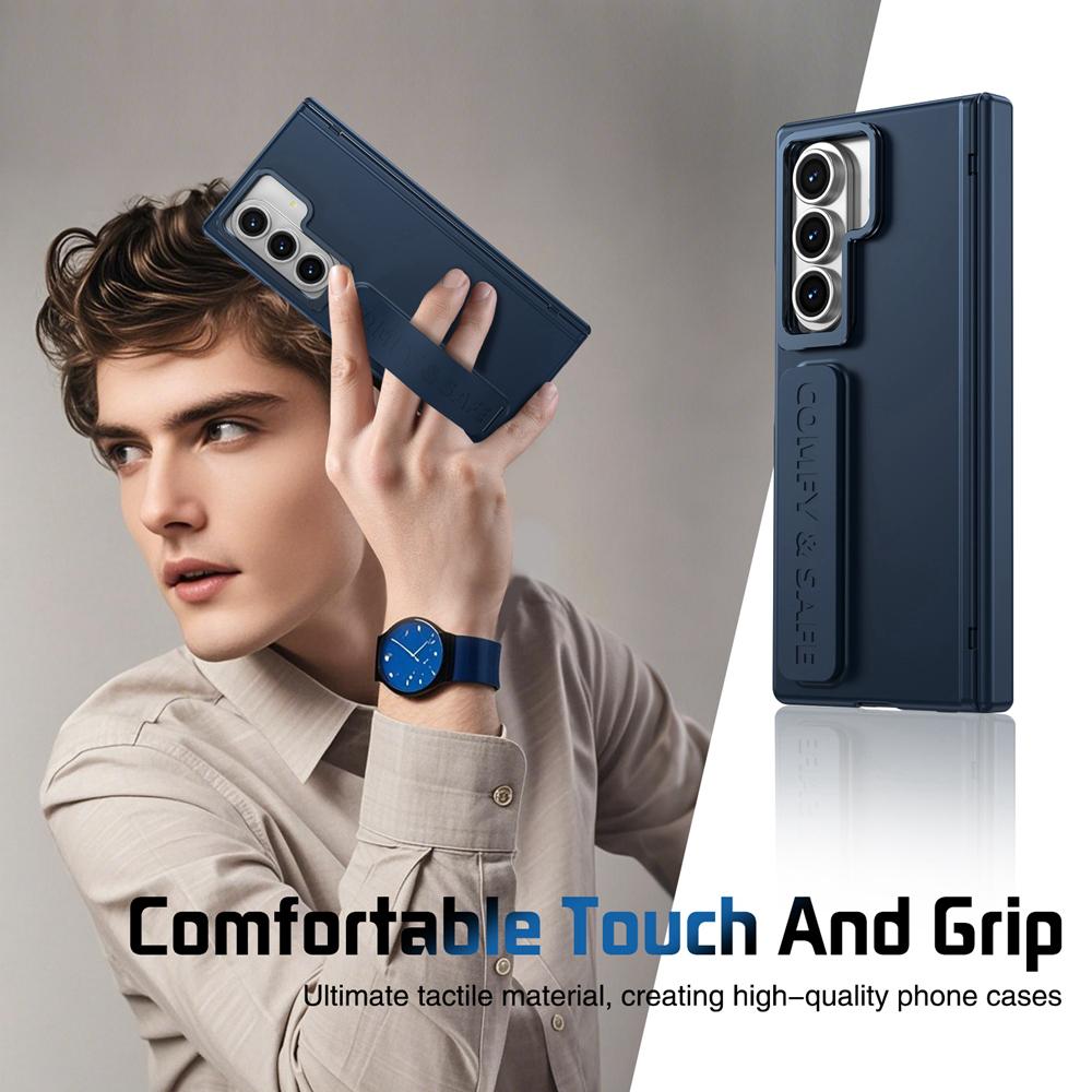 KEYSION Wristband Phone Case for Samsung Galaxy Z Fold 7 6 5 4 3 Kickstand Hard PC Shockproof Cover With Hinge Screen Protector
