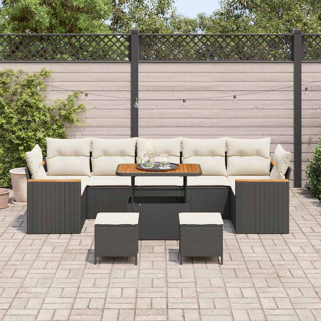 Garden Sofa Set with Cushions 10 pcs Black Poly Rattan