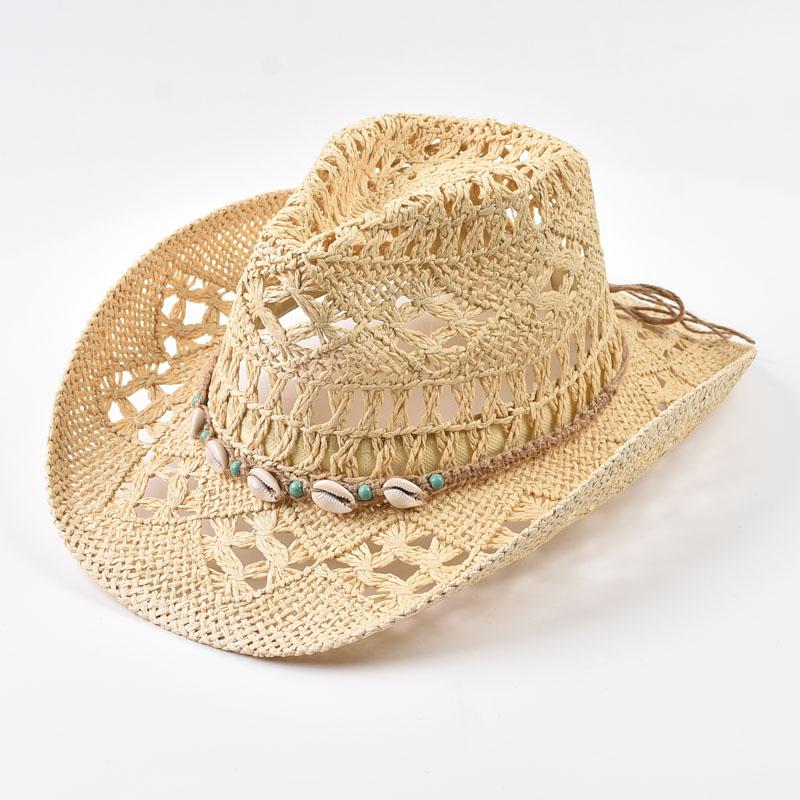

Straw Hat for Women Summer Shell Decoration Beach Hat Hollow Out Wide Brim Sun Hat Chapeu Panama Feminino One Size бежевый