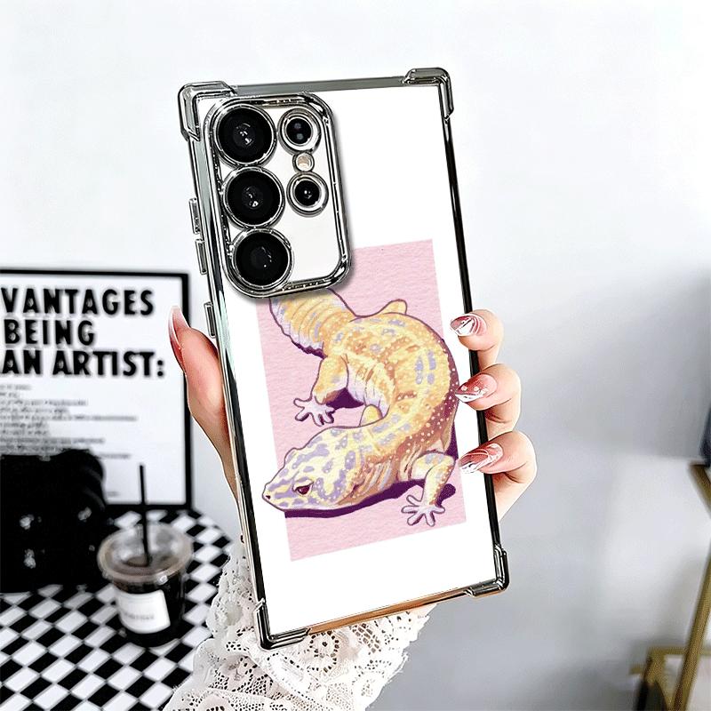 Lizards Geckos Cute Pet Plating Phone Case For Samsung Galaxy S24 S25 FE S26 Edge S23 Ultra S22 S21 Plus S20 Anti-Fall Airabag C