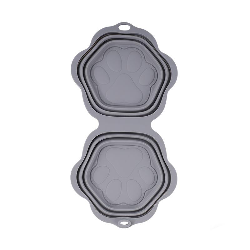 Dog Cat Folding Bowl Single Double Bowl Silicone Bowl Portable Bowl For Going Out Drinking And Feeding 2-In-1 Bowl Pet Supplies