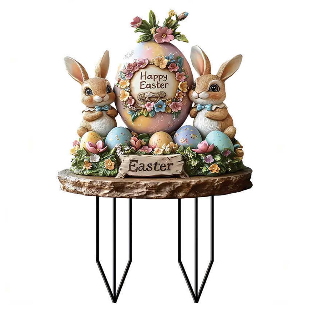 Easter Bunny Garden Stake 2D Flat Spring Lawn Signs Easter Rabbit Garden Signs Easter Lawn Stakes Easter Decoration for Outdoors