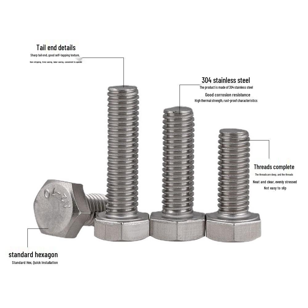 High-Strength Hex Head Bolt DIN933, 304 Stainless Steel for Large Machinery