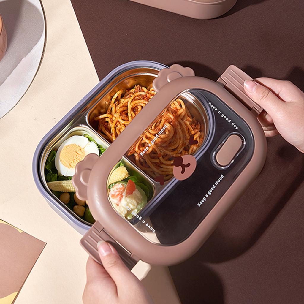 Children Bento Box Reusable Food-Grade Large Capacity Compartment Box Water Fillable Thermal Stainless Steel Insulated
