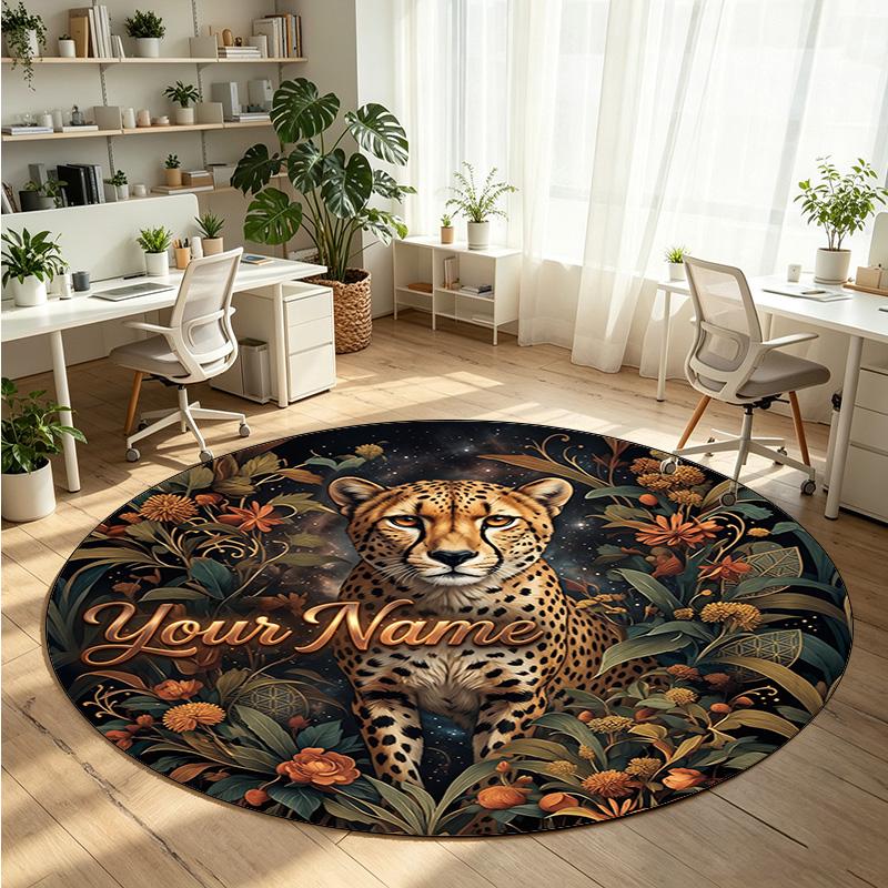 Wild Animals (225) Theme Round Crystal Velvet Rug Custom Name Text Personalized Floor Mat Home Decor Non Slip Crystal Carpet