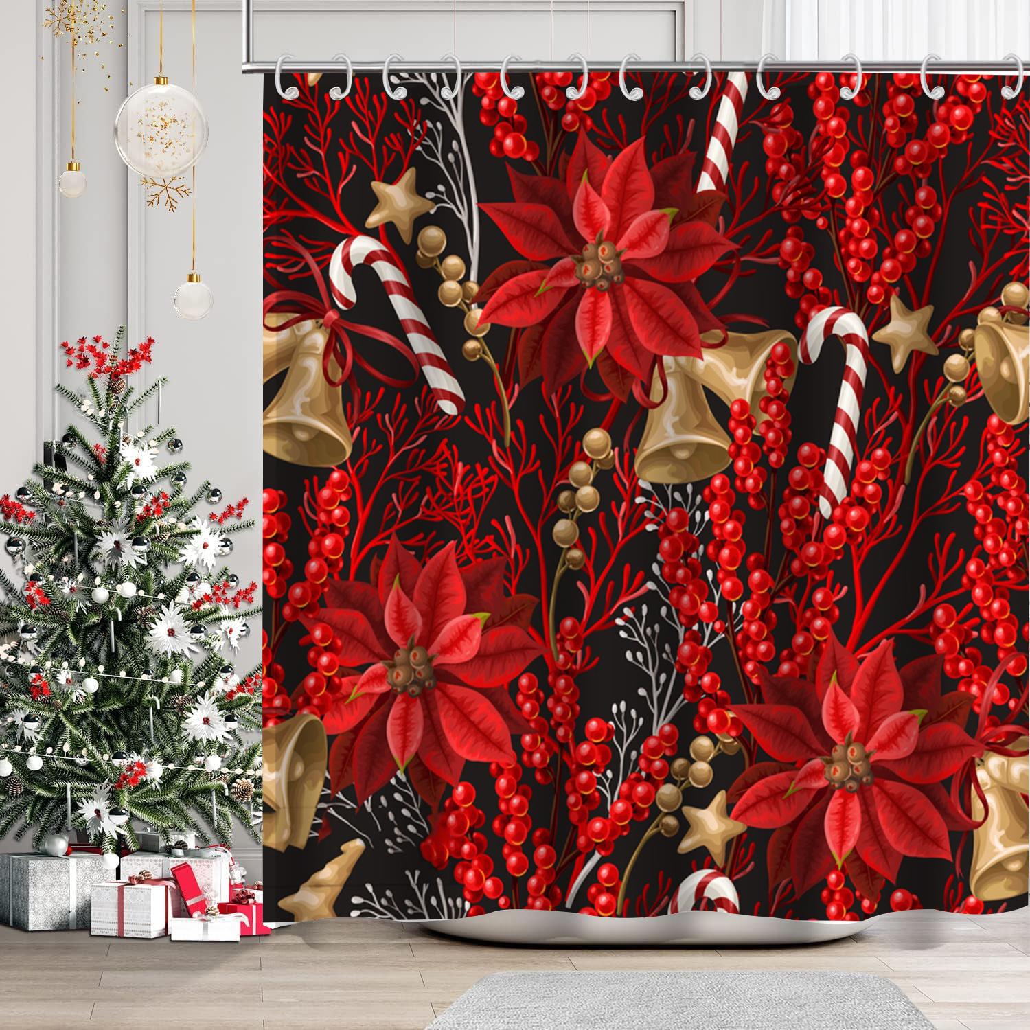 

Christmas decorations floral pattern Bathroom Shower Curtain With 12 Hooks bathroom decor and accessories 180x180cm curtain красный