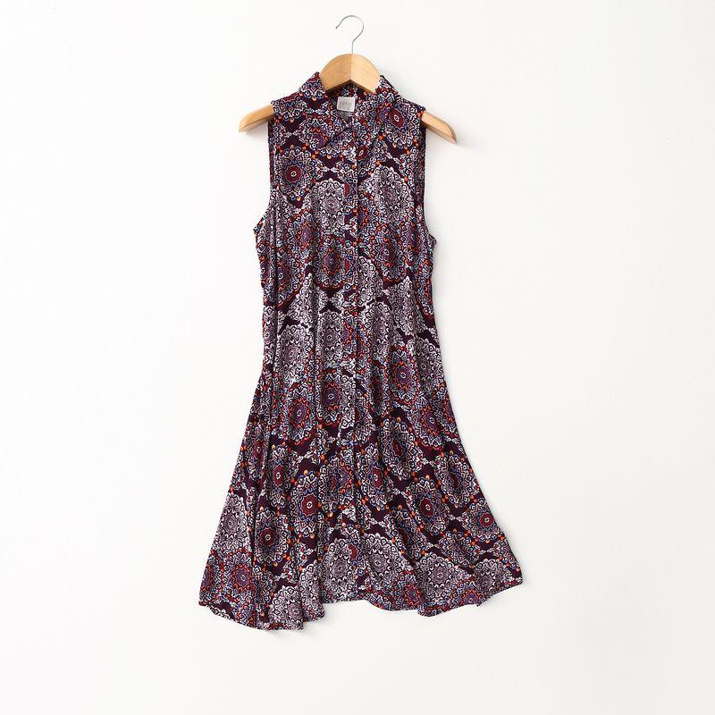 Export Tail Single Export Retro Print Noil Poplin Dress Summer Loose Thin Artificial Cotton Sleeveless Shirt Dress