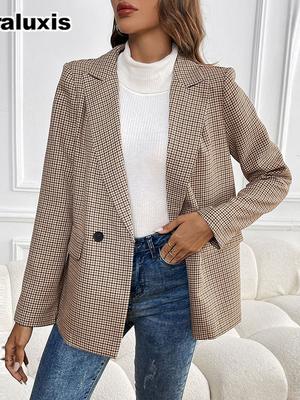 Arrivage Automne Hiver Blazer Veste à Carreaux Lâche Manches Longues Vintage pour Femmes