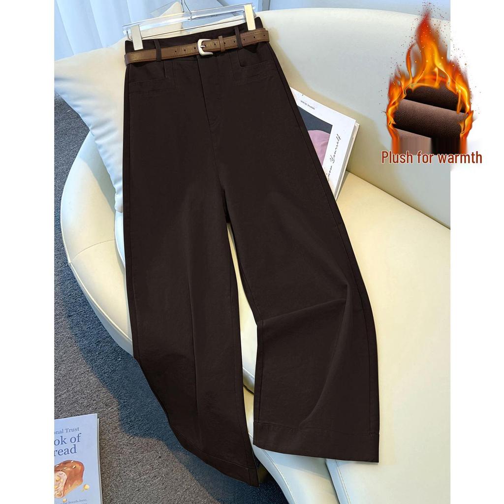 Women's Khaki High-Waisted Wide-Leg Pants - 2025 Autumn/Winter Slimming Versatile Casual Suit