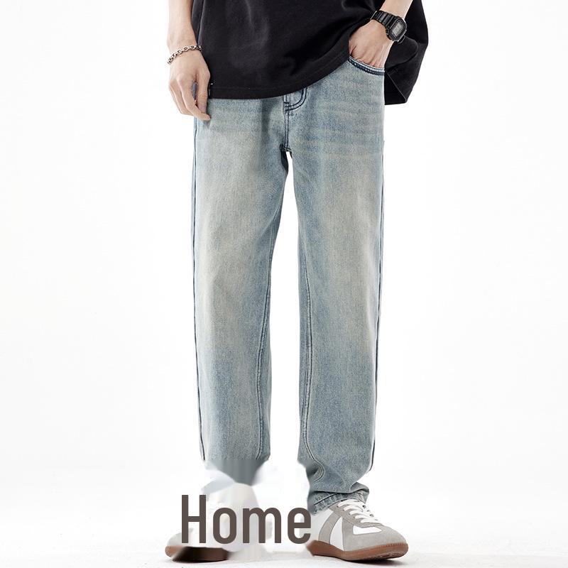 Men's Blue Retro Distressed Wide-Leg Jeans