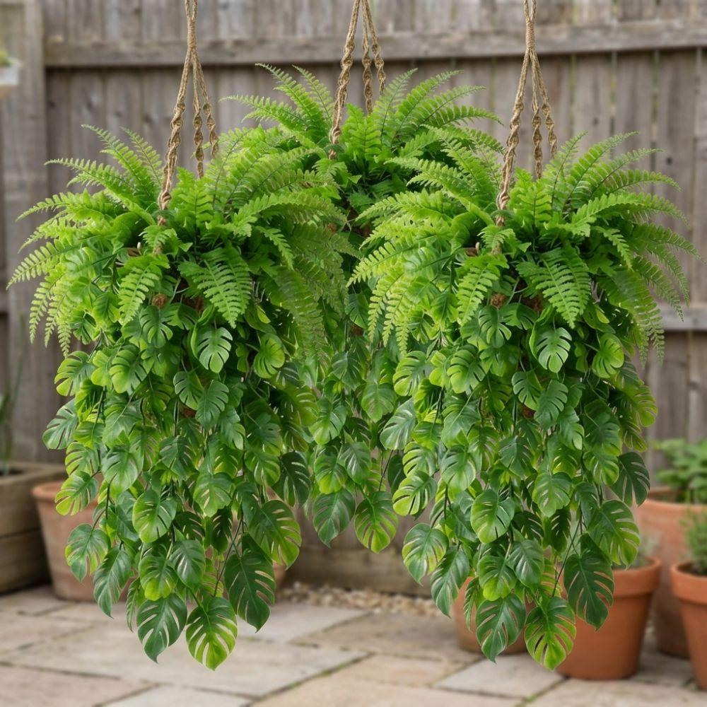 Plastic Artificial Hanging Monstera Vine UV Resistant Trailing Greenery Vine  Balcony