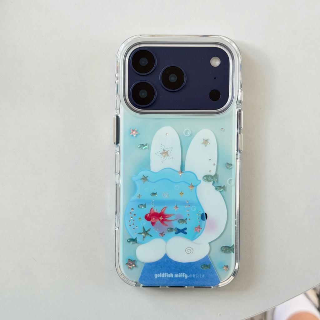 Cute Ocean Rabbit Glitter Star Phone Case for iPhone 17 16 Pro 15 Pro Max 13 14 Cover with Charm Cases Cartoon Shockproof Funfas