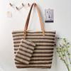Woven Straw Tote Bag With Zipper Closure For Casual Travel And Summer Outings
