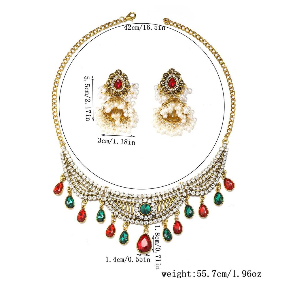 Middle Eastern Style Water Drop Necklace & Bell Earring Set