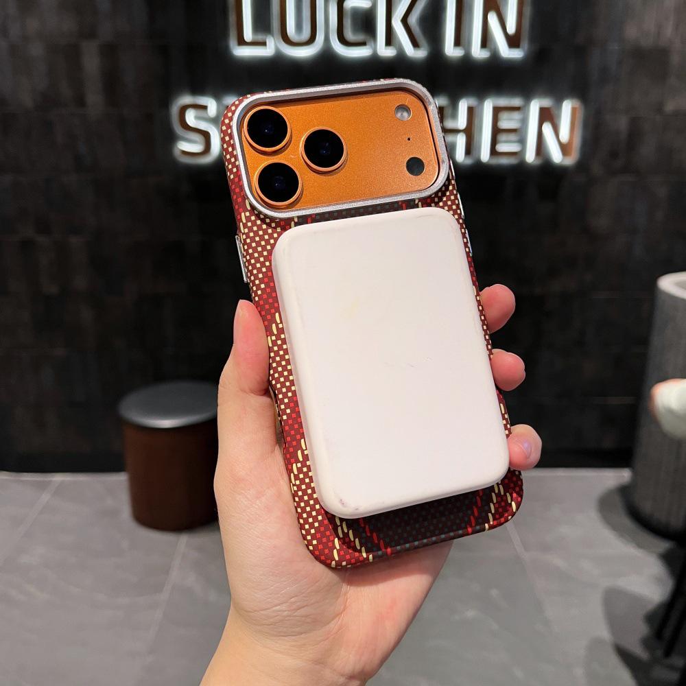 Sunset Golden Mountain Carbon Fiber Magnetic Case for iPhone 17 Pro Max - Full Coverage Metal Lens Protection