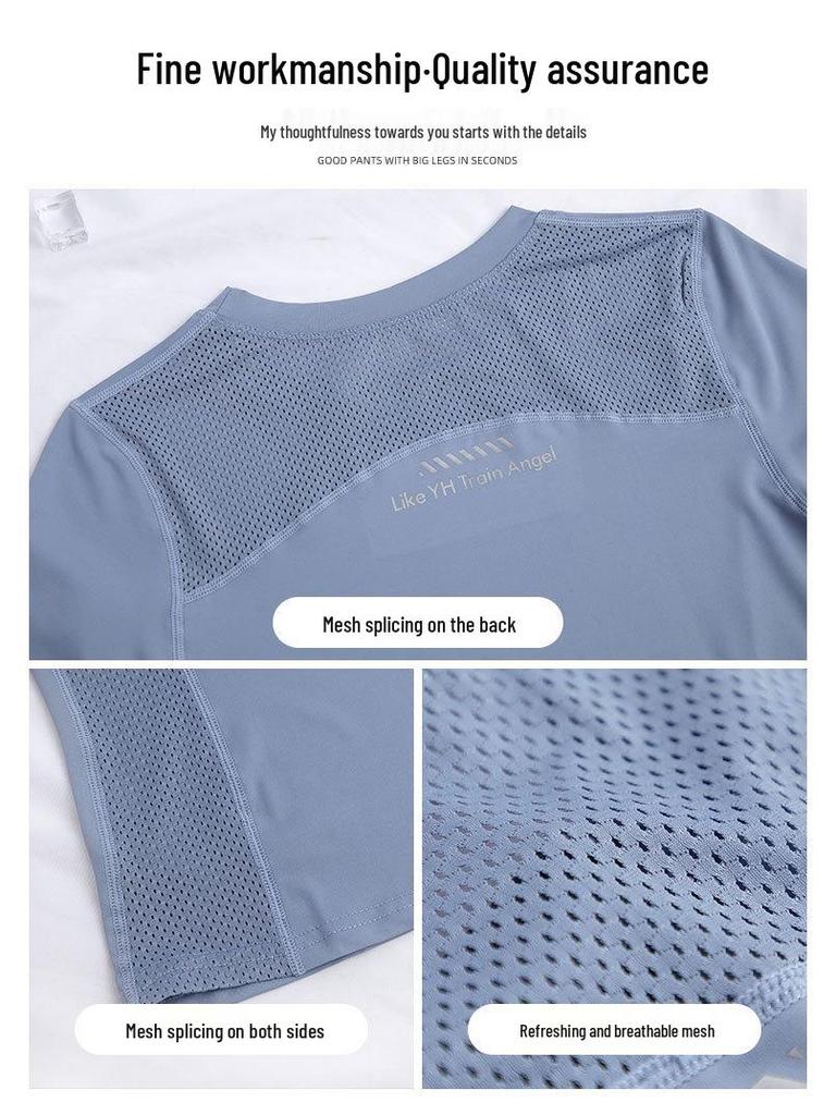 Women's 2025 Ice Silk Quick-Dry Sports Set: Short-Sleeve Top & Shorts for Running, Gym, Yoga