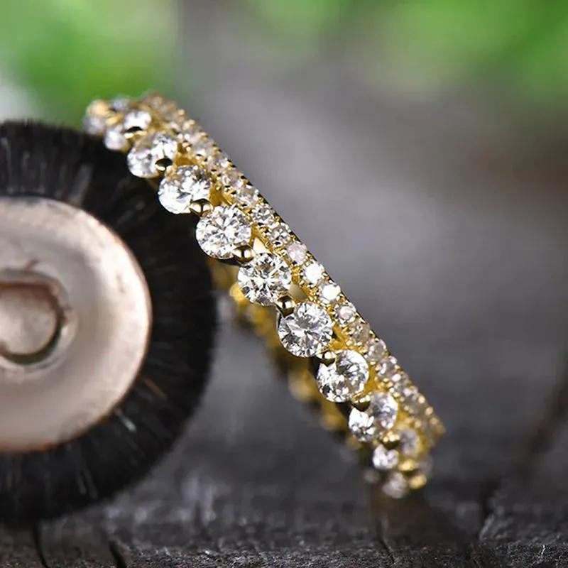 Huitan Sparkling Gold Color Shiny CZ Finger Ring Lady Versatile Daily  for Engagement Bridal Wedding Band Accessories