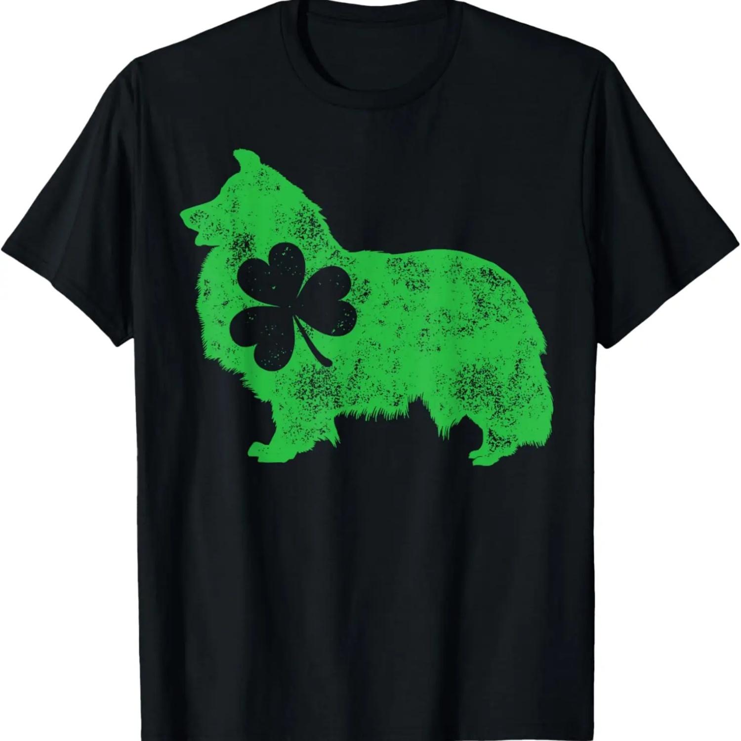 Shetland Sheepdog Sheltie St Patricks Day Boys Shamrock Dog T-Shirt S чёрный