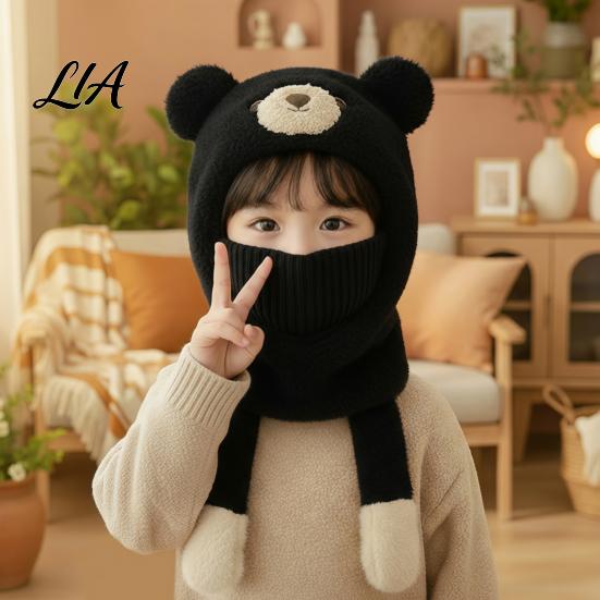 Kids Christmas Gift Winter Accessories Balaclava Hat, Cute Bear Ear Face Mask Fun Cold Weather Outdoor Gear Squeaky Tail, Fuzzy Windproof Ski
