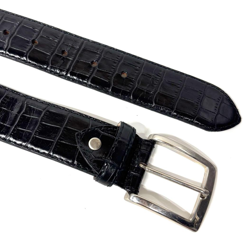 [FashionBerry] Crocodile Embossed D Italian Genuine Leather Belt for Men and Women - Italian Leather Belt, Business, Formal, Brand, Handmade, Casual