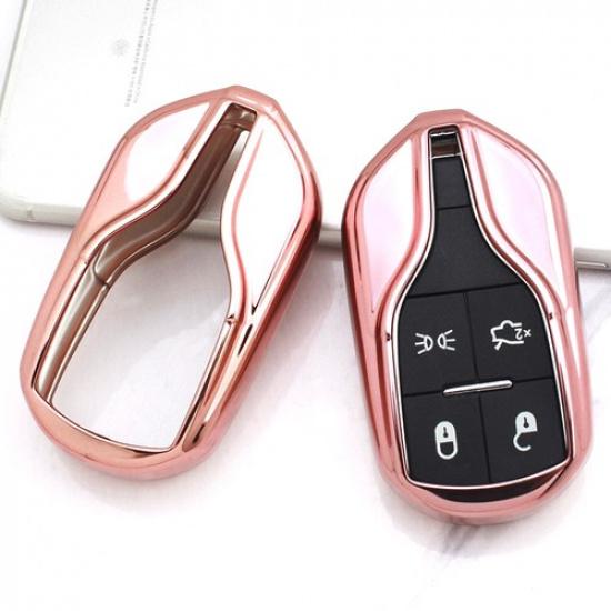 Chrome Pink TPU Key Fob Case For 13+ Maserati Quattroporte Ghibli, 17+ Levante