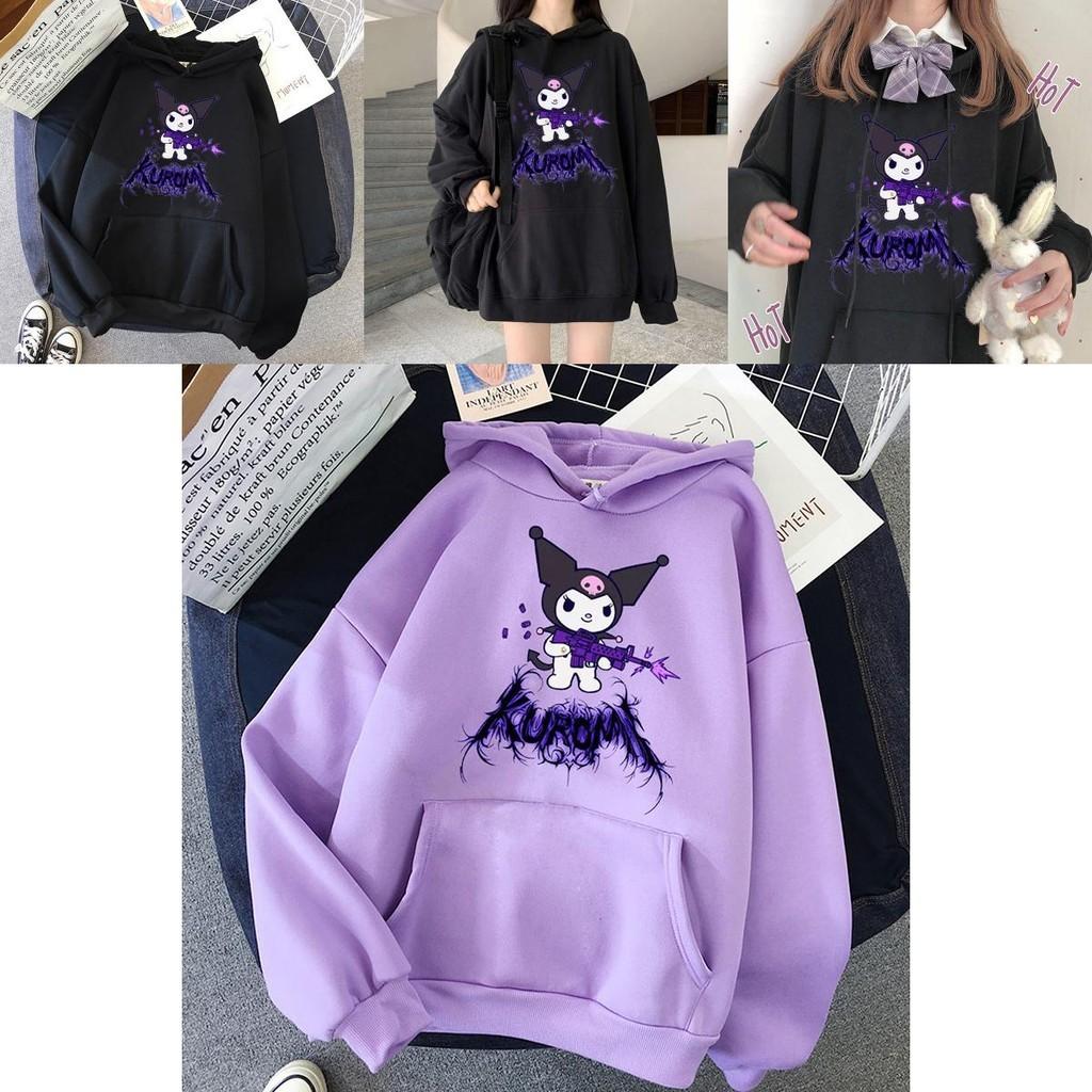 Kawaii Kuromi Hoodie With Grunge Gothic Punk Cartoon Print For Harajuku Fashion