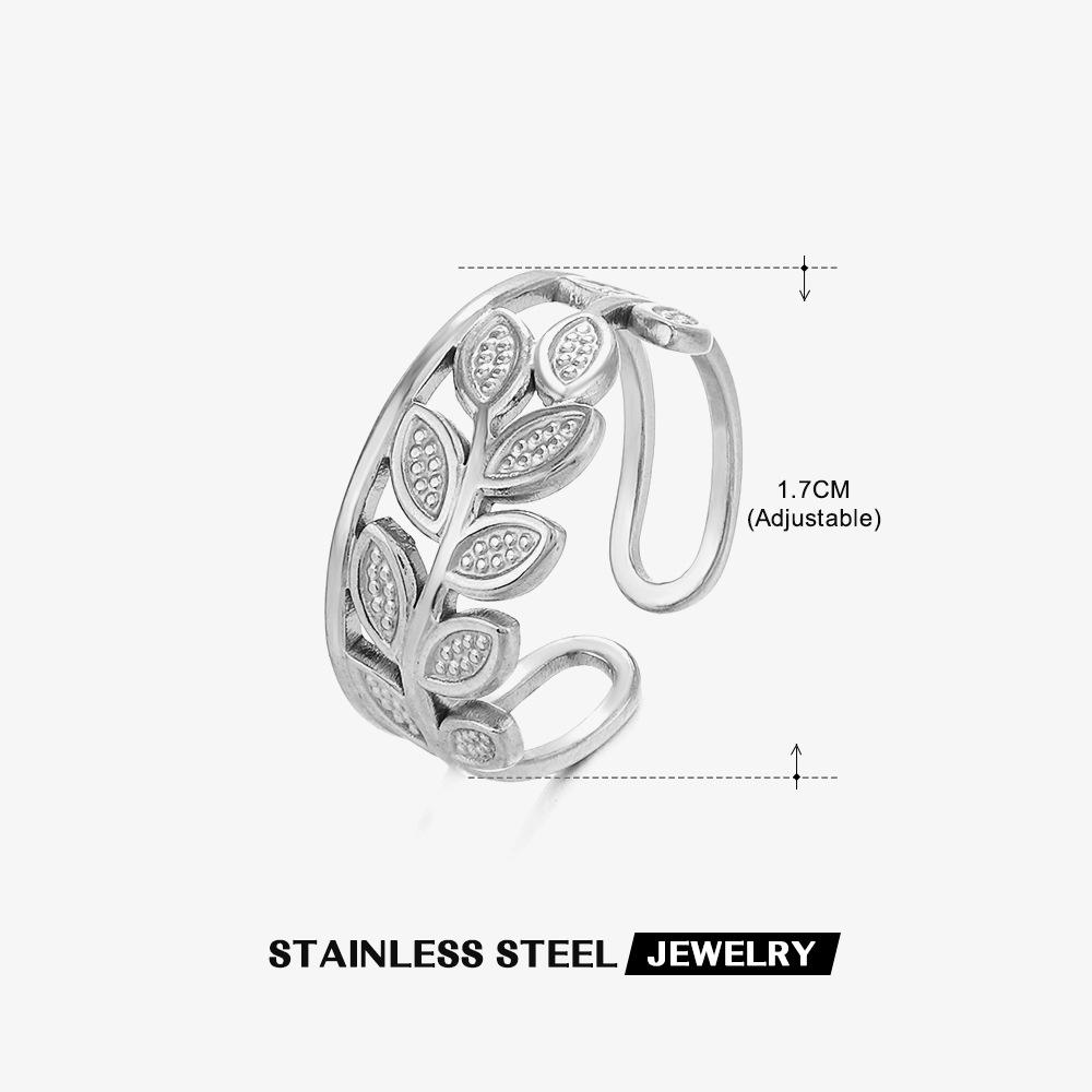 Stainless Steel Geometric Heart Leaves Ring For Women Personality Trendy Open Finger Ring Jewelry All Match