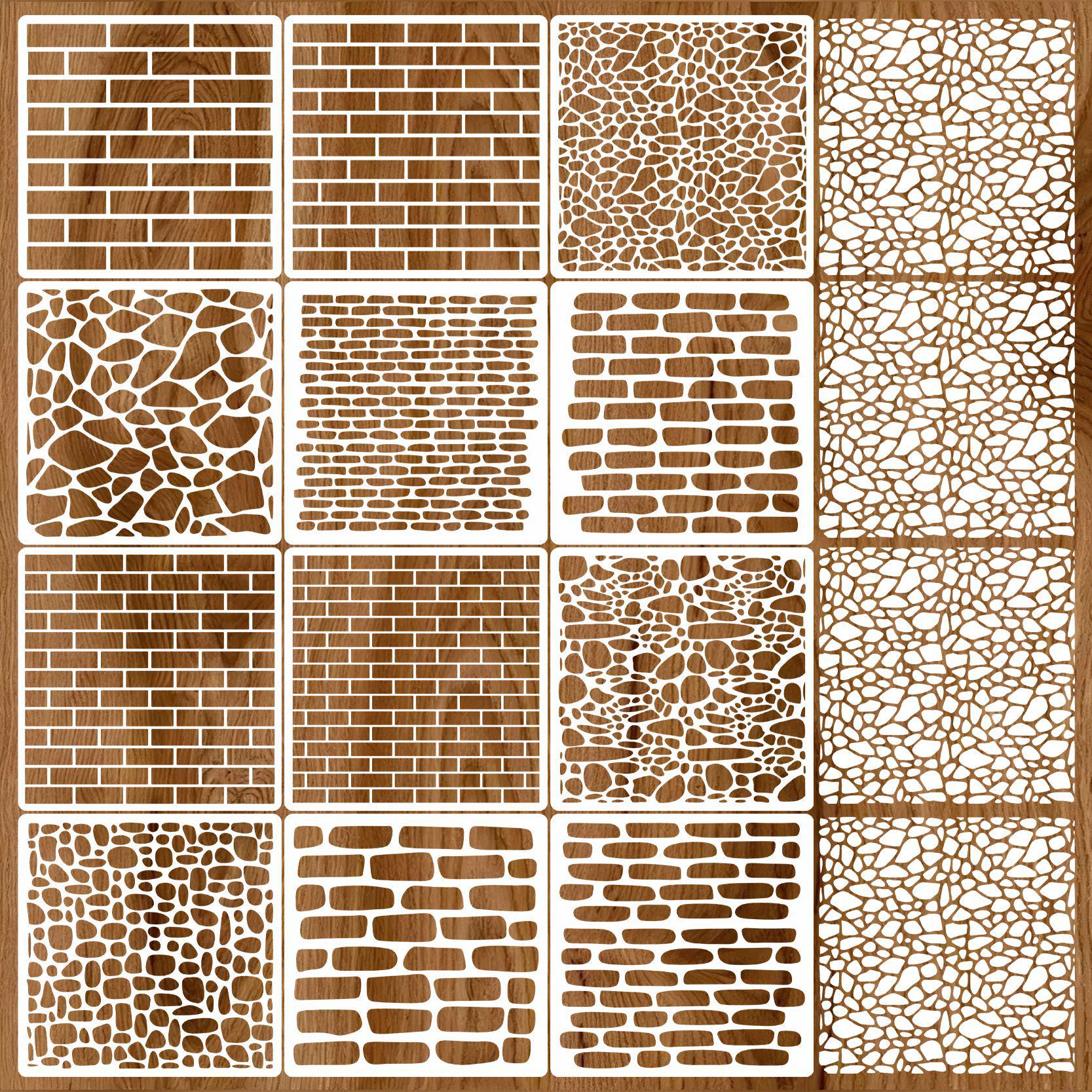

12-Piece Handmade 6x6 Inch Brick Wall Template for Crafting, Cookie & Cake Design