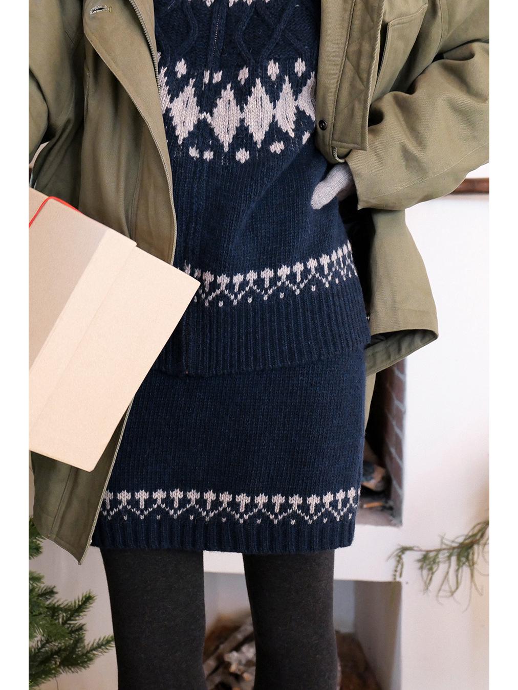 

Shi Jian Winter Romantic Elastic Waist Fair Isle Wool Skirt - Flaw Concealing Slim Short Skirt 42620 One Size тёмно-синий