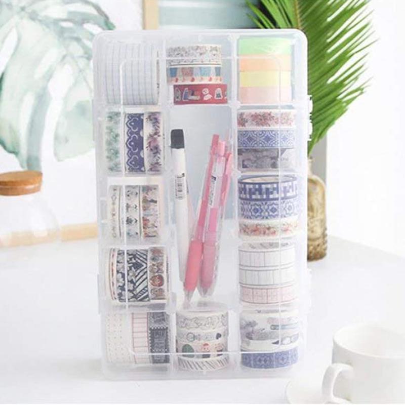 15 Grids Desktop Tape Storage Box Mini Paper Sticker Tape Box Transparent Plastic Case Craft Organizer