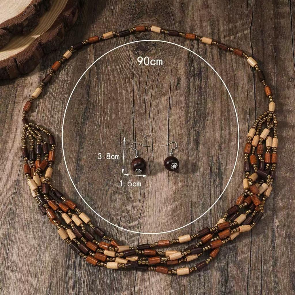 JMXD-Vintage coffee beaded necklace women's multi-layer bohemian women's jewelry set