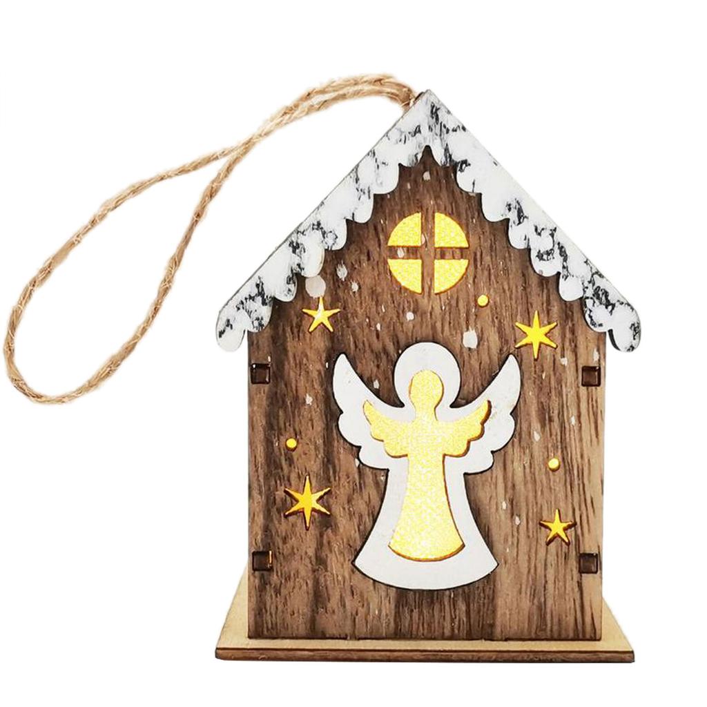Christmas LED Light Wooden House Luminous Cabin Merry Christmas Decorations for Home DIY Xmas Tree Ornaments Kids Gifts