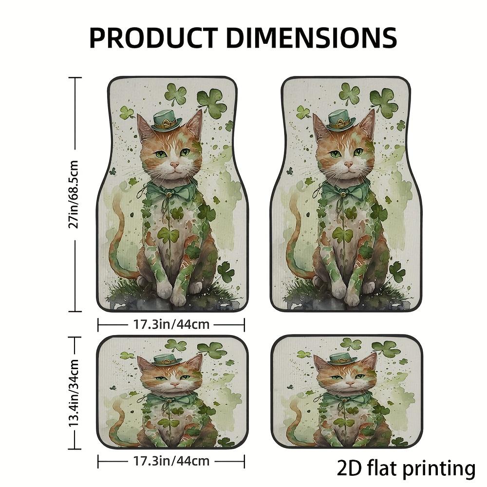 4pcs Car Floor Mats, St. Patrick's Day Cat Pattern Design, Universal Fit For Front And Rear Seat Vehicle Accessories, Material,