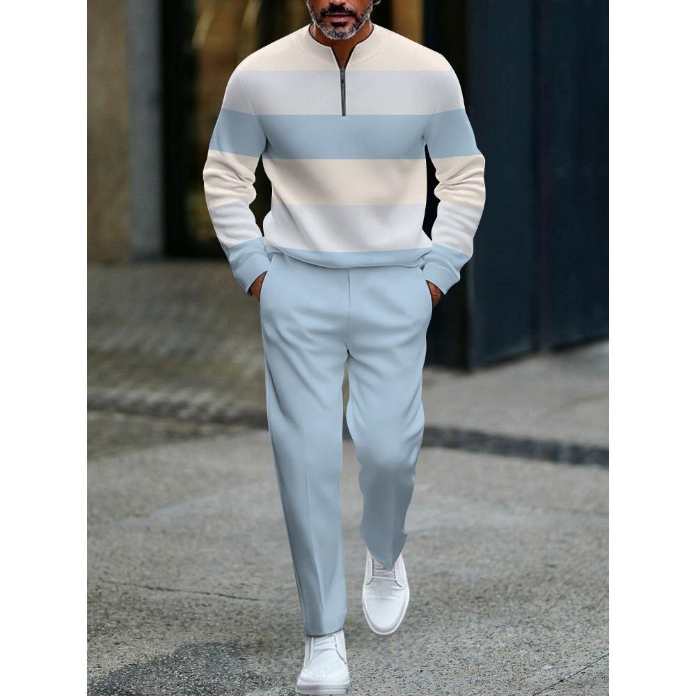 Spring Autumn 3D Printed Fashion Streetwear Men's Long-Sleeved Sets Half-Zipper Stand-Up Collar Men's Casual Sportswear Two-Piece set