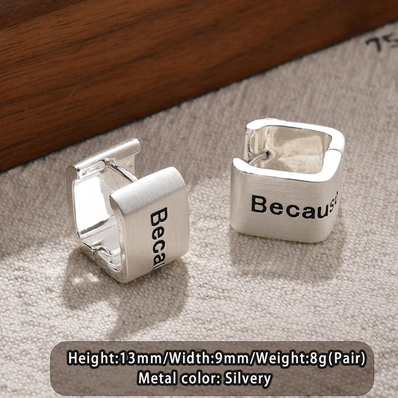 

Women‘s Metal Frosted U-shaped Ear Buckle Engraved With English Letters Because I Meet You Earrings 2026 New Jewelry Accessories срібний