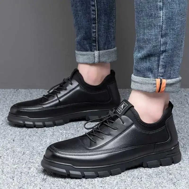 Fashion Casual Leather Shoes for Men Autumn Brand Men's Business Office Loafers Platform Mens' Soft Social Shoes Work Footwear