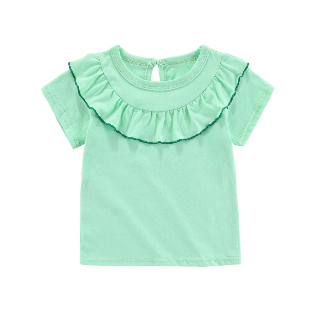 Summer Children's Ruffled T-shirt Round Neck Casual Top For Girls