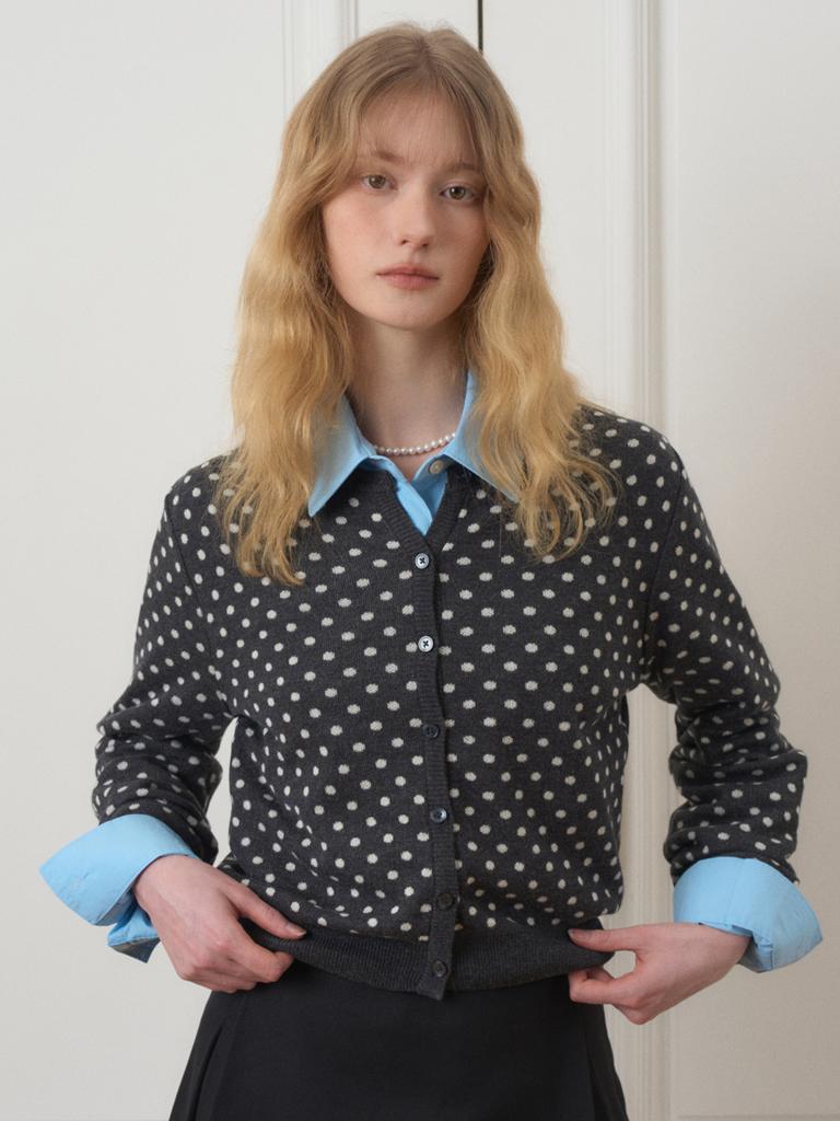 Eight Days A Week Wool Dot Cardigan Charcoal Ad652