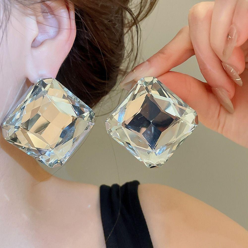 Large Size Square Rhinestone Earrings Square Shape Crystal Earrings New Large Crystal Ear Stud