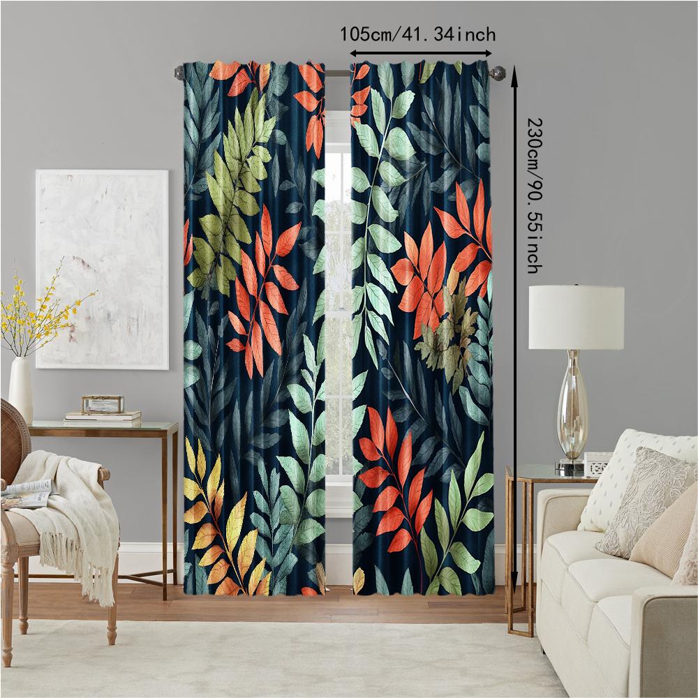 Set Of 2 Boho Versatile Polyester Transparent Curtains Home Decoration Nature Leaf Use Bedrooms Living Rooms Curtain Perfect For Great Room