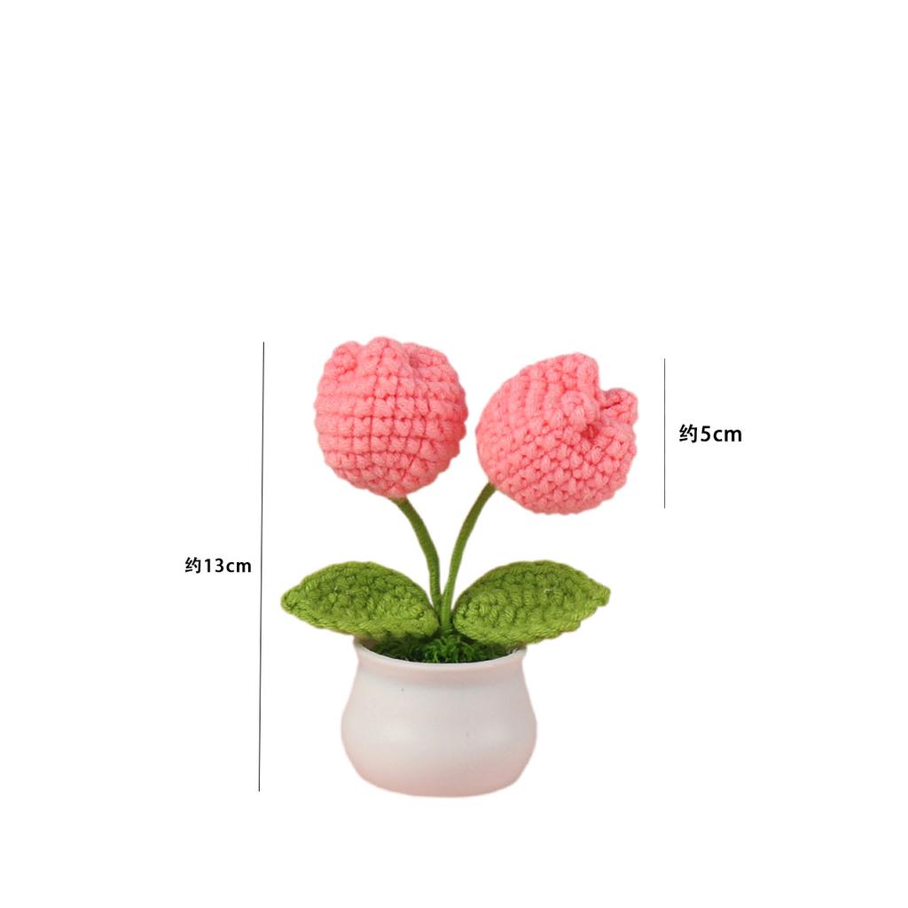 Tulips Crochet Flower Potted Cerative Handmade Knitted Flowers Artificial Flowers Decoration Car Desktop Home Decor