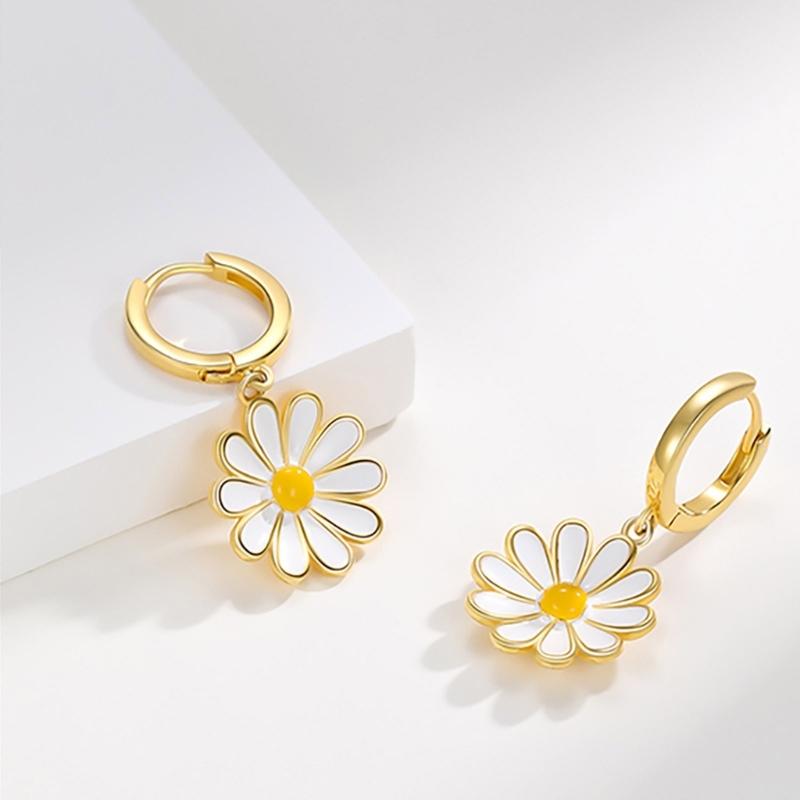 Daisy Inspired Drop Earrings For Women Lightweight Alloy Jewelry With Oil Drip Technique Enamel Ear Accessories