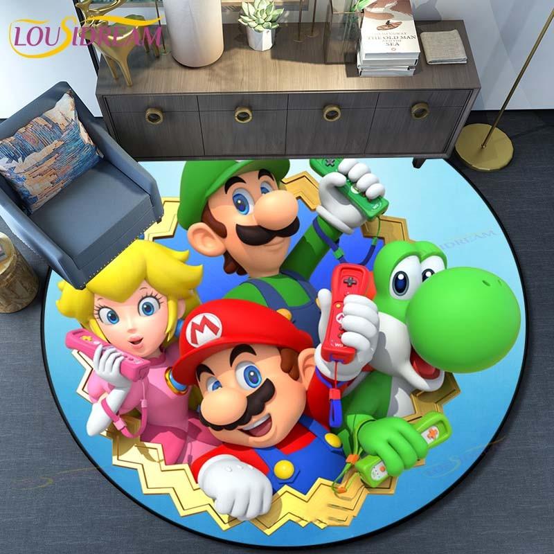 Cartoon Mario Bros Round Carpet Floor Mat Bedroom Flannel Animal Rug Anti-Slip Baby Play Mat Kids Room Decoration Mats