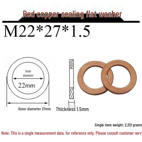 Annealed Red Copper Gasket Washer Pad for Sealing Fastener, M4-M34
