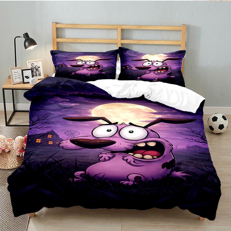 Courage dog Moonlit Adventure 3PCS Bedding set,Ideal for 1pc Duvet Cover And 2pcs Pillowcases Perfect for Fan gift,Ideal for Bedroom, Dormitory