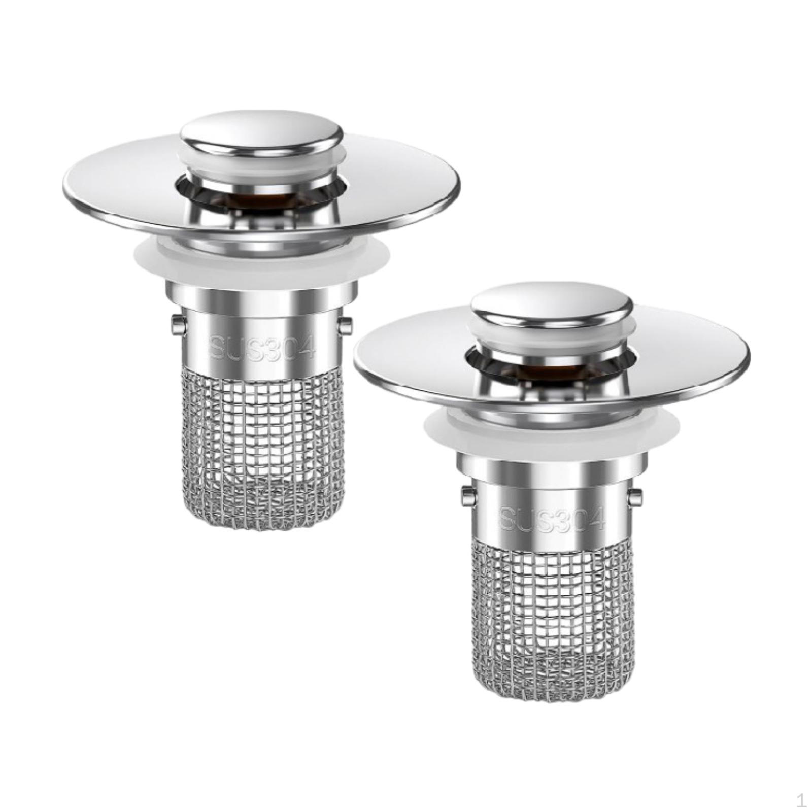 2 Pieces Bathroom Sink Stopper Hair Catcher Basin Drain Kitchen Strainer with Metal PP