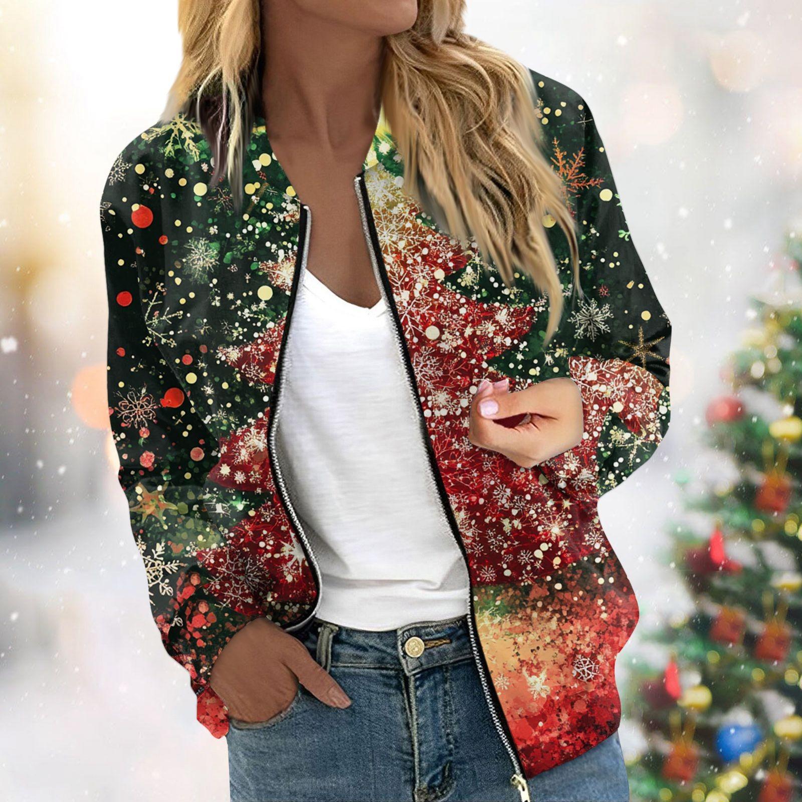 Женская легкая короткая куртка с длинными рукавами на молнии с принтом — фото 9